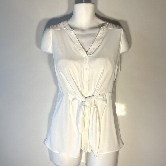 Torrid 0 SZ12 White Silky Button Front Tie Top Wardrobe Staple Minimalist Office - Picture 2 of 8